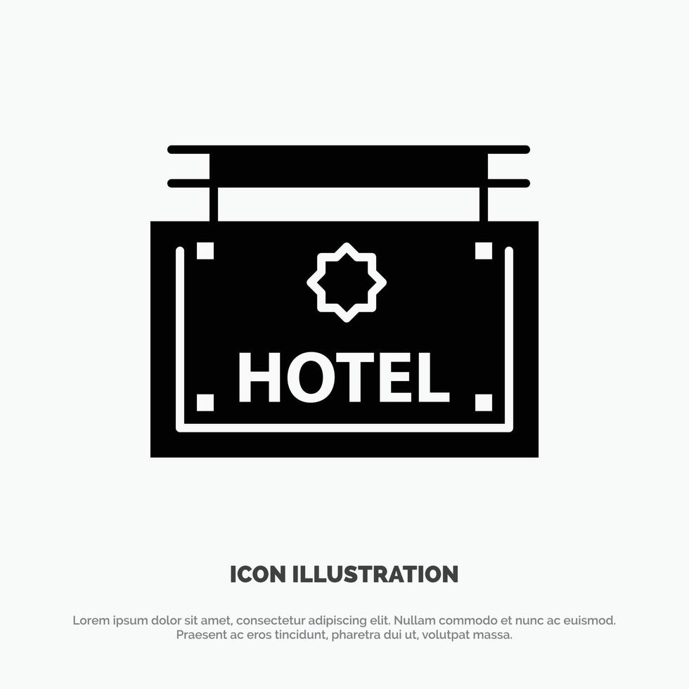 icône de glyphe noir solide de direction de panneau d'hôtel vecteur