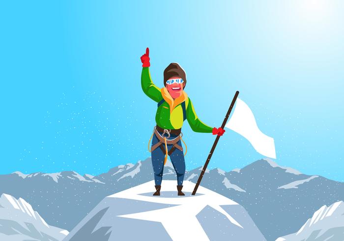 Alpinist atteint le top du vecteur de montagne