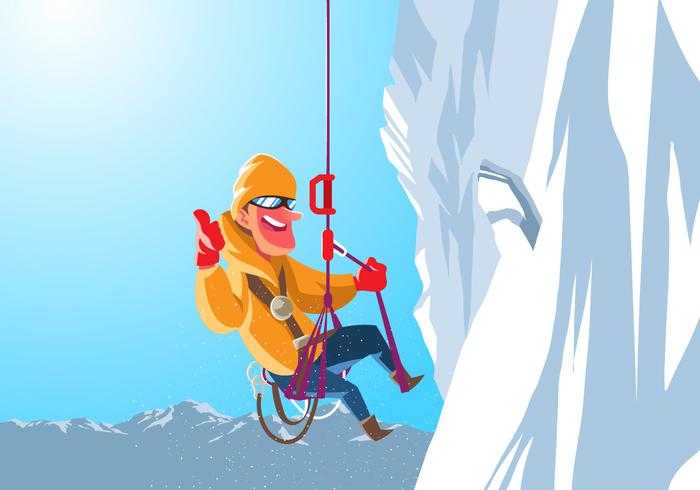Un alpiniste se bloque sur une falaise vecteur