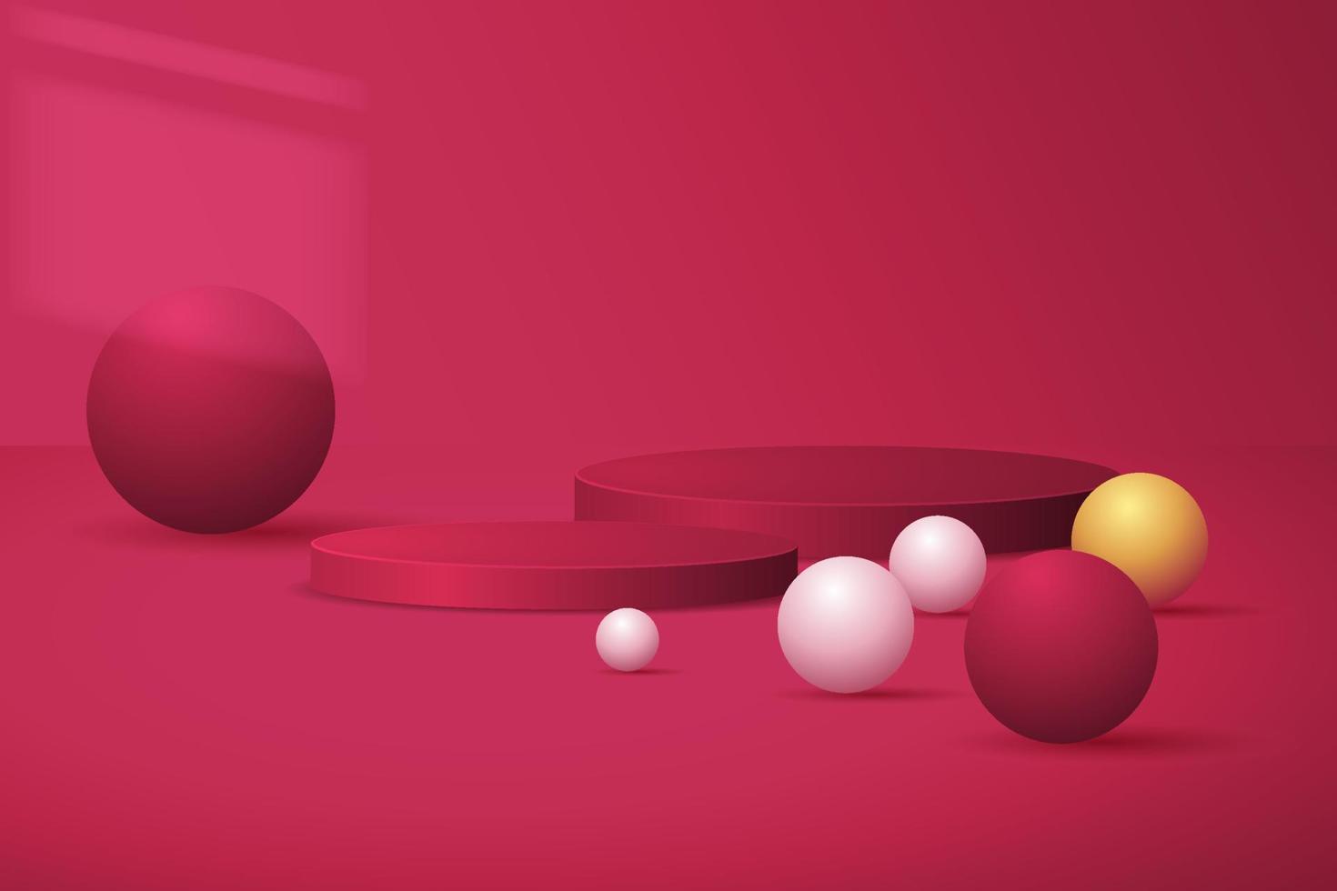 Les produits d'arrière-plan 3d affichent une scène de podium avec une plate-forme géométrique. vitrine de scène sur piédestal afficher viva magenta couleur pantone de l'année 2023 vecteur