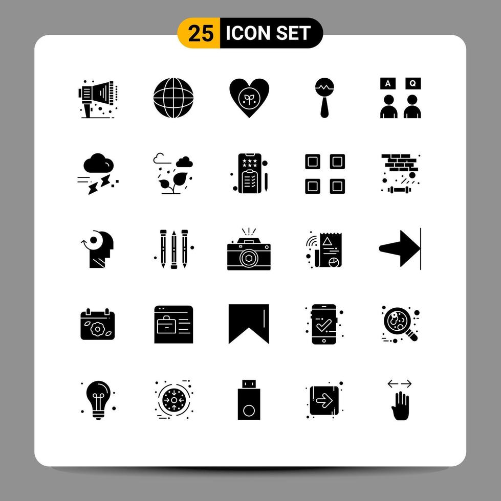interface mobile glyphe solide ensemble de 25 pictogrammes de qa education réponses préférées maracas éléments de conception vectoriels modifiables vecteur