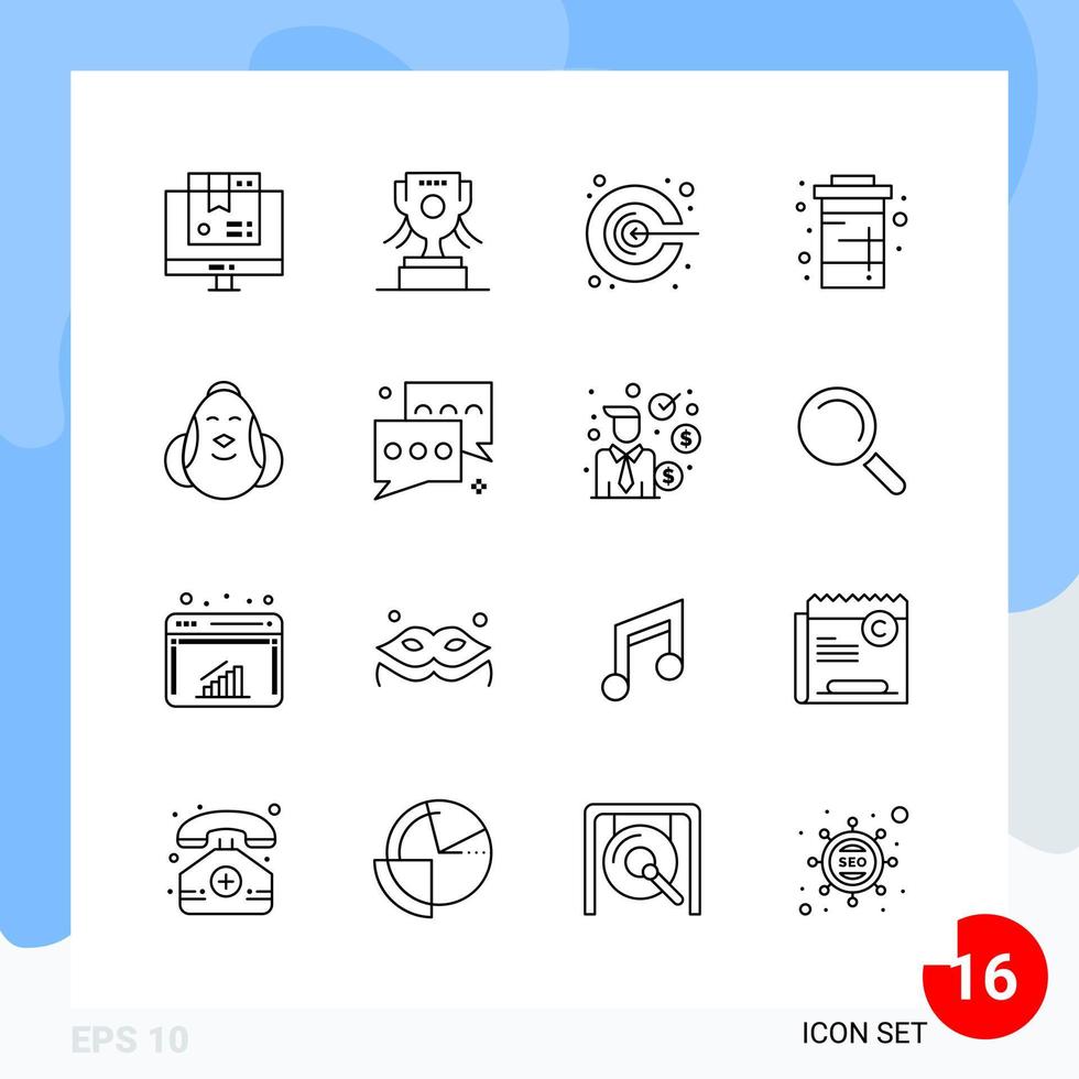 pack moderne de 16 symboles de contour de ligne d'icônes isolés sur fond blanc pour la conception de sites Web vecteur