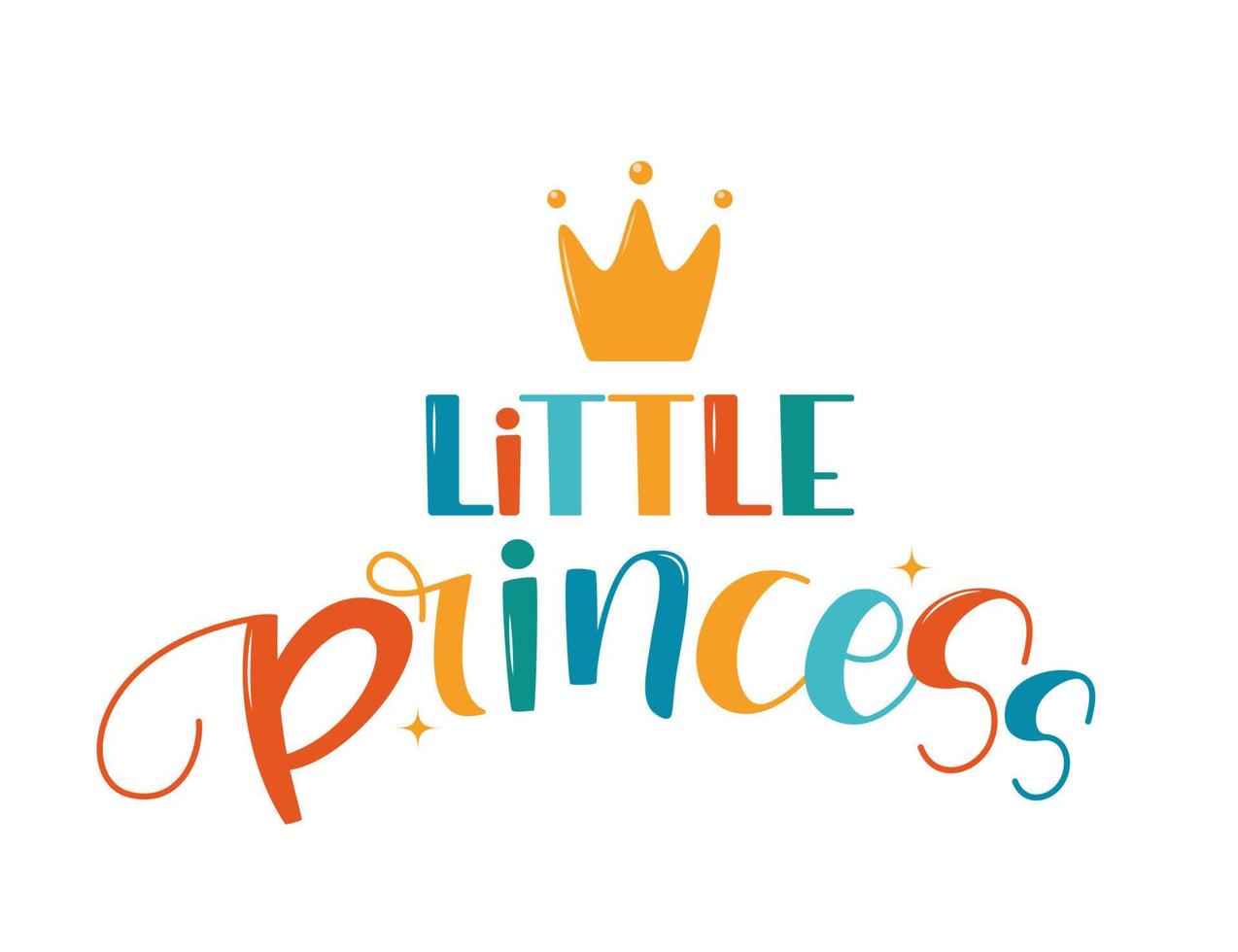 lettrage dessiné à la main petite princesse avec couronne pour impression, vêtements, carte, décor de chambre d'enfant. enfants imprimer pour fille. illustration vectorielle. vecteur