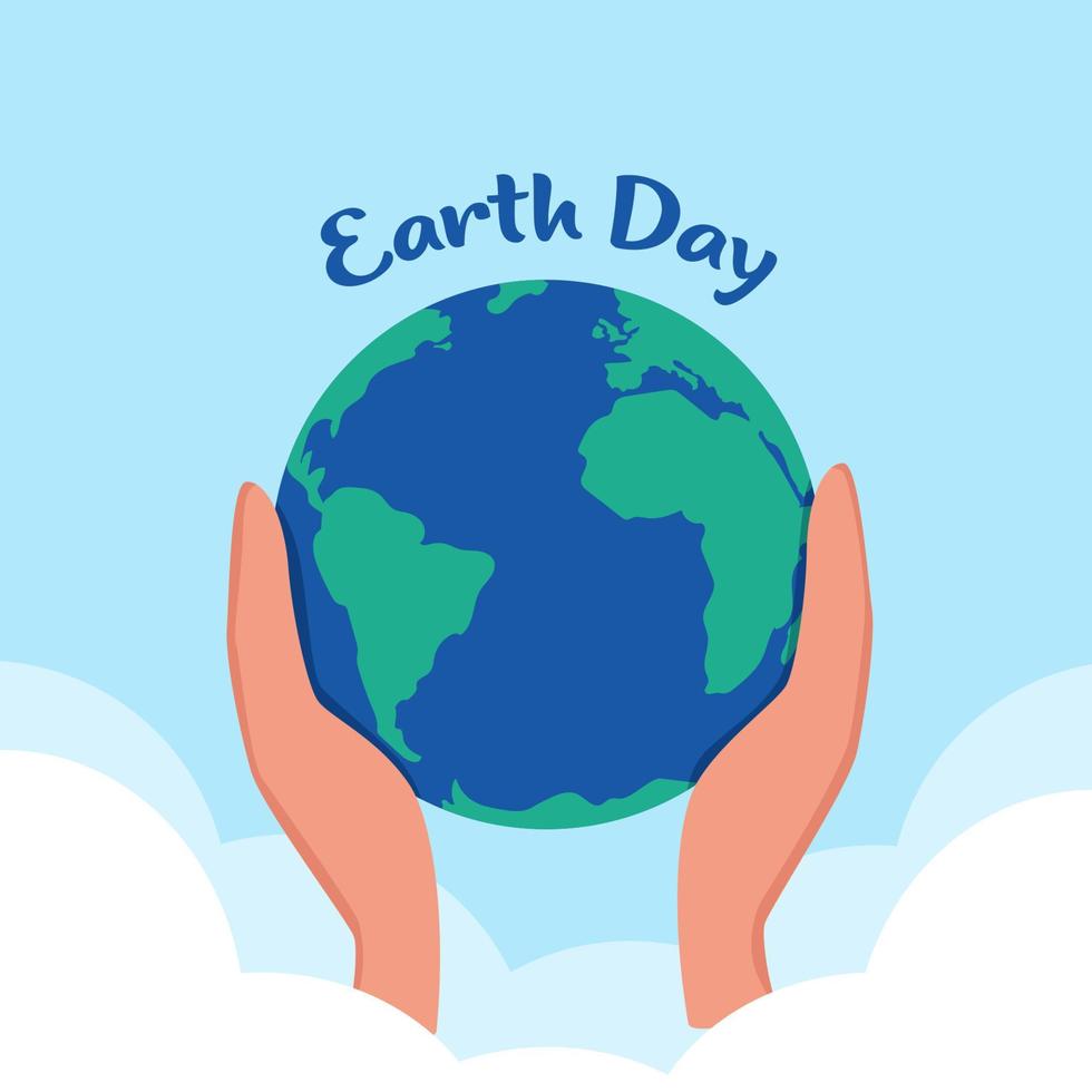 Jour de la Terre. planète terre entre des mains bienveillantes. 22 avril. mains tenant la boule de terre. sauver la planète. illustration vectorielle de style plat. vecteur