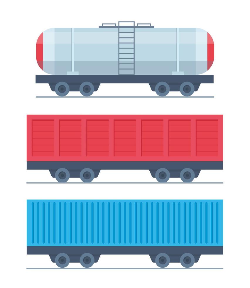 wagon de train de marchandises, citerne, fret, citerne. pièces de train de marchandises. illustration plate de vecteur de trafic de fret moderne.