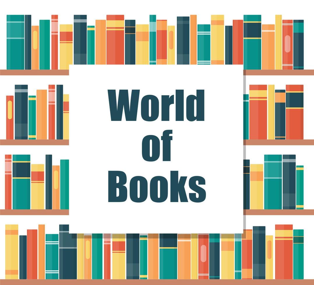 concept du monde des livres. étagères à livres avec dos de livres multicolores. livres sur une étagère. illustration vectorielle dans un style plat. vecteur