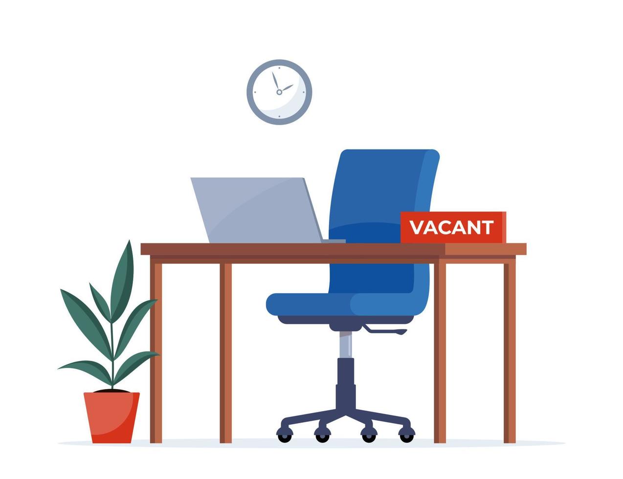 lieu de travail de bureau vacant. nous embauchons un panneau d'emploi vacant. nouvelle vacance de dirigeants d'entreprise. fauteuil de bureau vide pour exécutif. illustration de concept de vecteur de recrutement et de gestion des personnes.