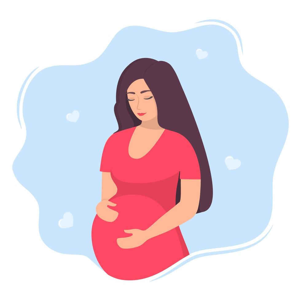 heureuse jeune femme enceinte avec gros ventre. beau personnage de femme enceinte. fille qui attend un bébé. notion de maternité. illustration vectorielle. vecteur