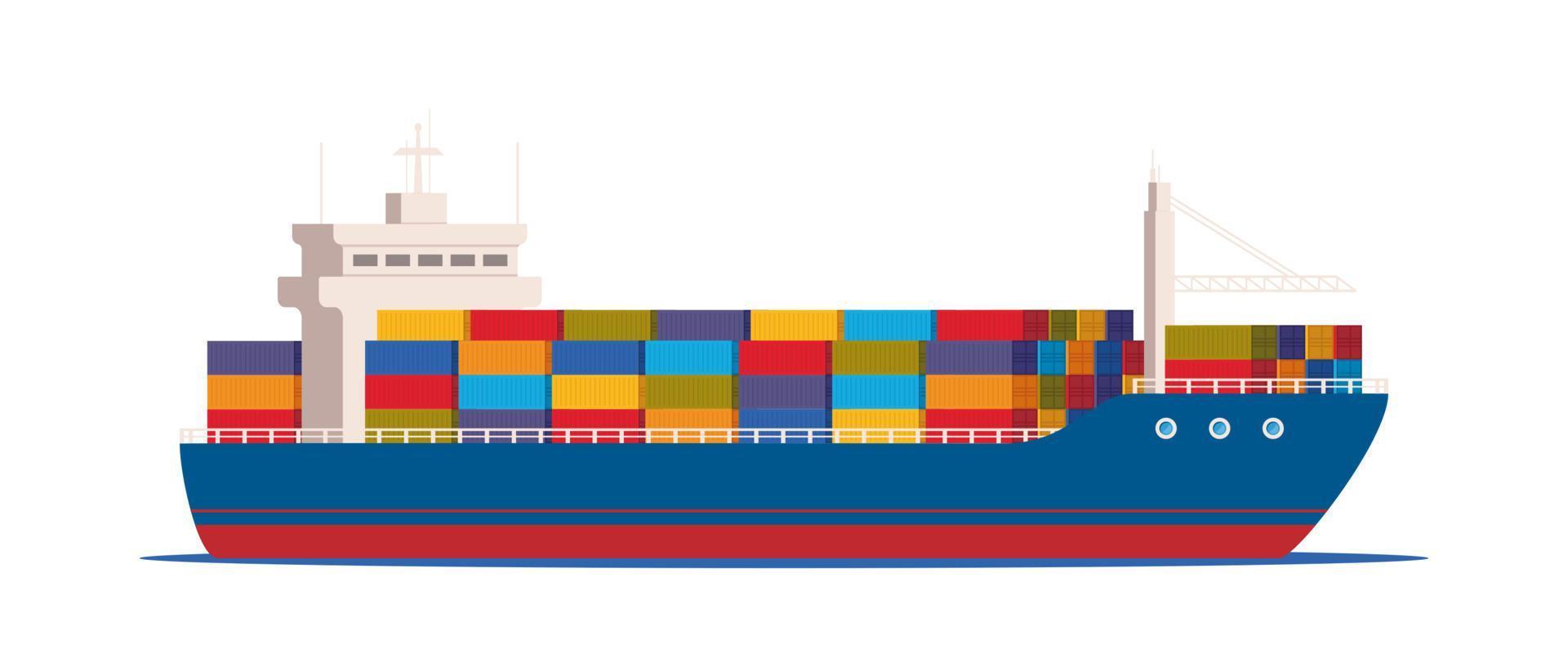 cargo avec des conteneurs dans l'océan. livraison, transport, transport maritime de fret. illustration vectorielle de concept logistique. vecteur
