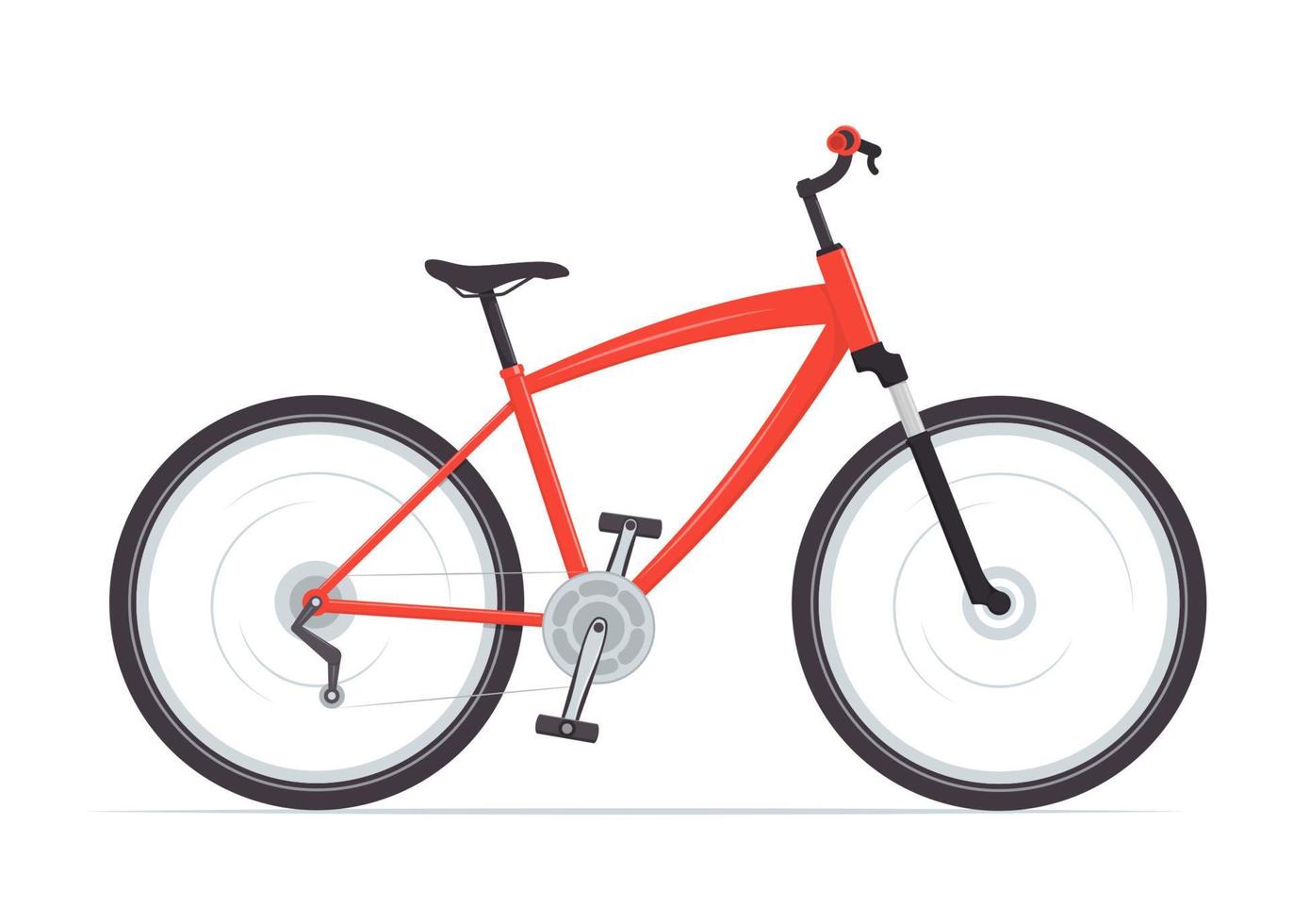 vélo de ville ou de montagne moderne avec freins en V. vélo rouge multi-vitesses pour adultes. illustration vectorielle plate, isolée sur blanc. vecteur