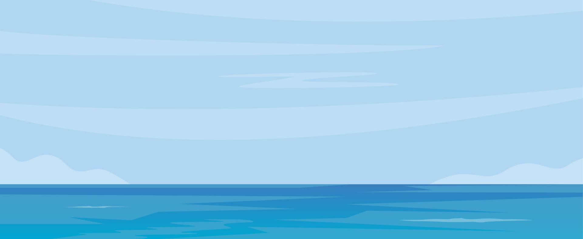 fond bleu mer et ciel. surface de la mer calme, ciel, nuages. illustration vectorielle. vecteur