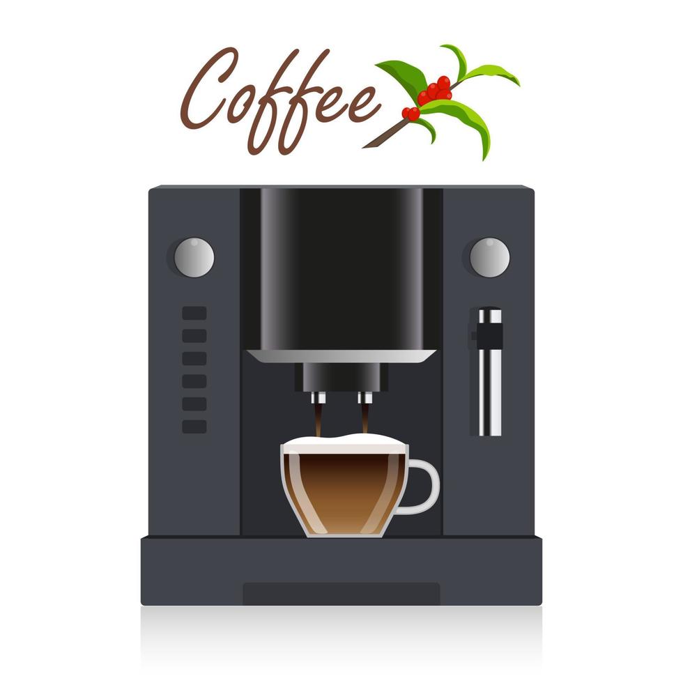 machine à café moderne pour la maison, le restaurant, le bureau ou le café. illustration de concept de pause café. machine à café verse du café fraîchement infusé dans une tasse. design plat, vecteur. vecteur