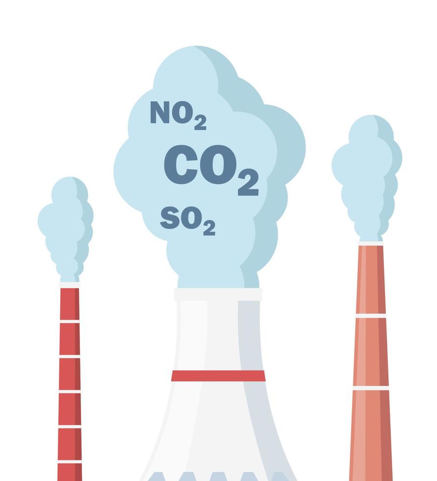 cheminées industrielles colorées avec de la fumée. tuyaux de dessin animé avec vapeur de centrale électrique. usine industrielle et concept de pollution. illustration vectorielle. vecteur