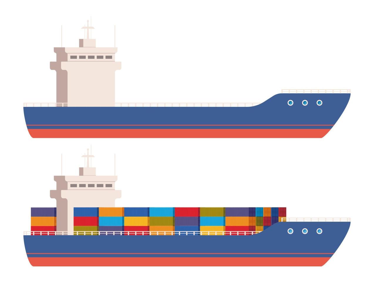 cargo avec conteneurs et vide. livraison, transport, transport maritime de fret. illustration vectorielle de concept logistique. vecteur