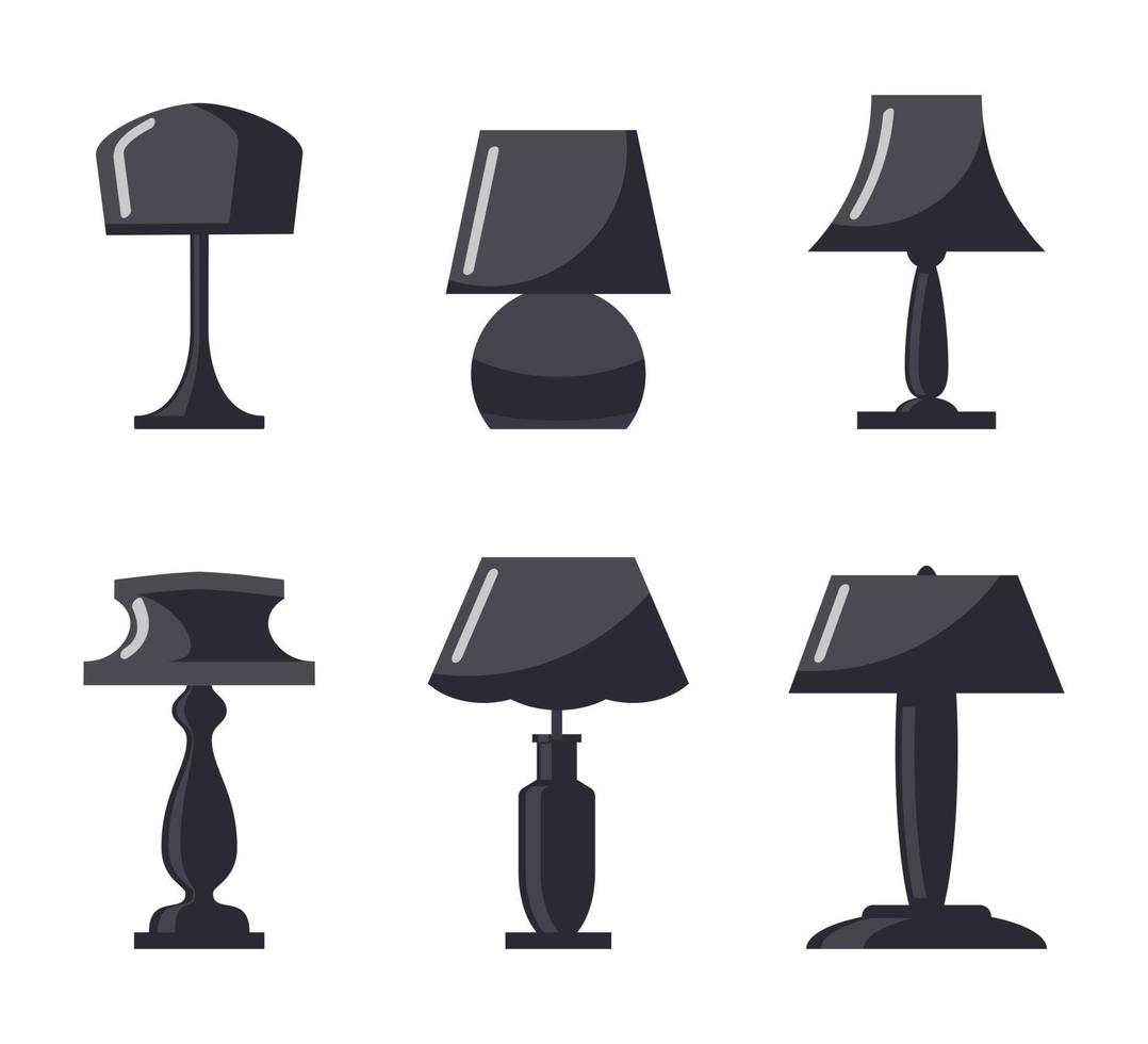 ensemble de lampes de table monochromes. collection d'icônes de lampe de table moderne, style plat. illustration vectorielle. vecteur