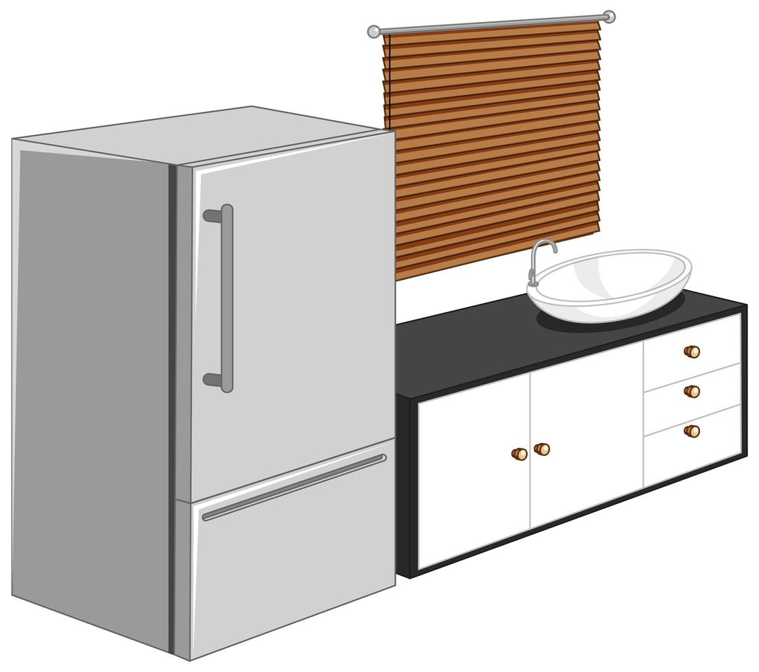 Réfrigérateur avec meubles de cuisine isolé sur fond blanc vecteur