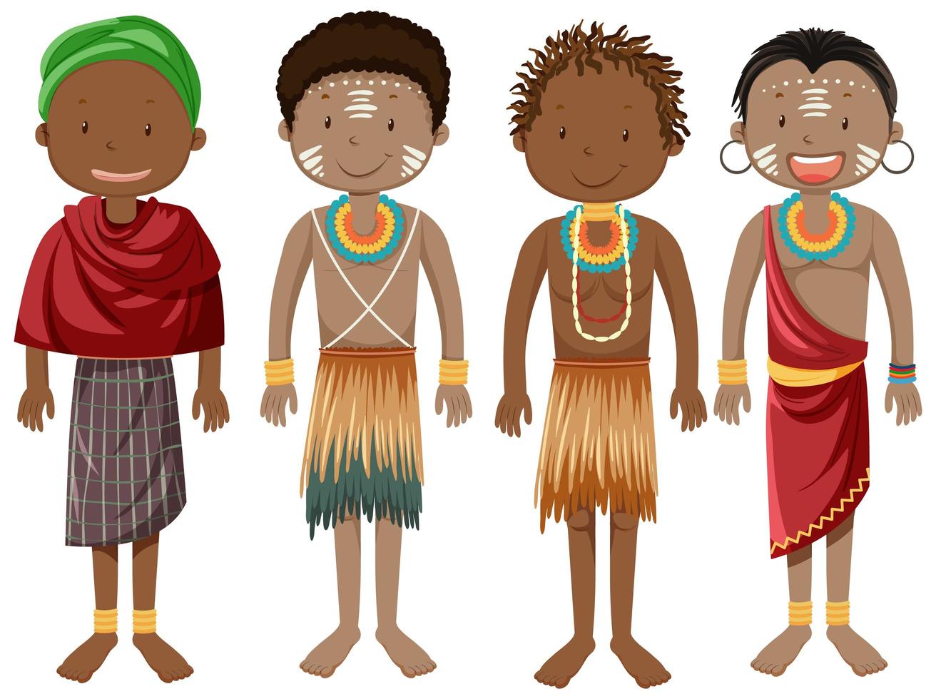 peuple ethnique des tribus africaines en personnage de dessin animé de vêtements traditionnels vecteur