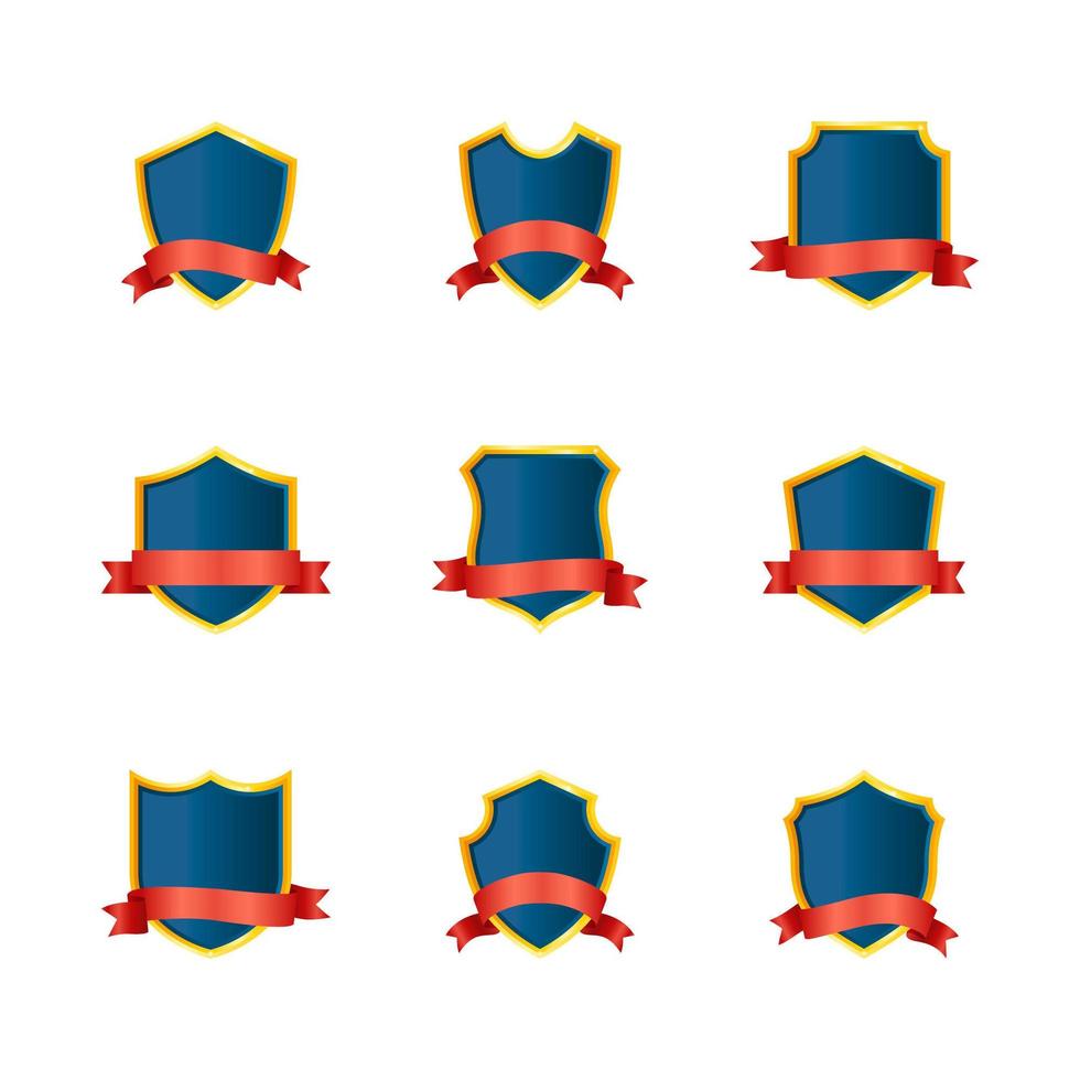 ruban rouge avec collection d & # 39; étiquettes de bouclier en or bleu vecteur