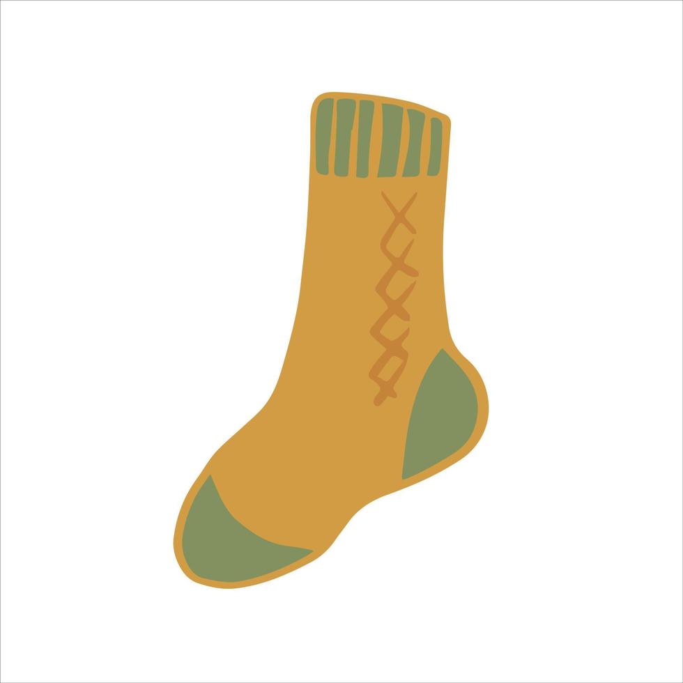 illustration de clip art isolé mignon dessiné à la main d'une chaussette jaune et verte tricotée confortable vecteur