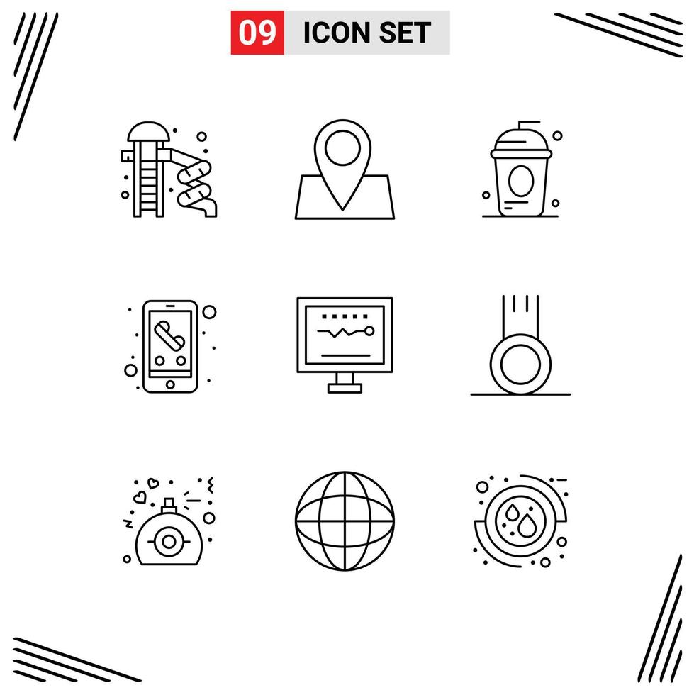 9 contours vectoriels thématiques et symboles modifiables d'éléments de conception vectorielle modifiables de gâteau de téléphone cardiogramme indépendance mobile vecteur