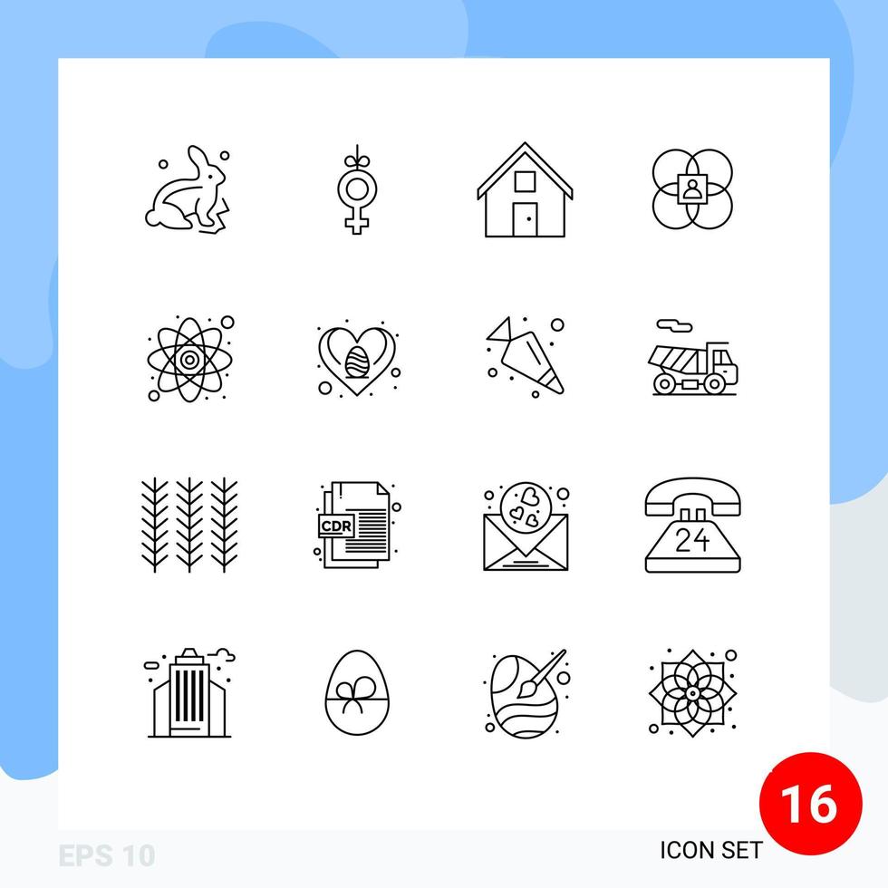 pictogramme ensemble de 16 contours simples du modèle d'atome contactez-nous caractère humain éléments de conception vectoriels modifiables vecteur