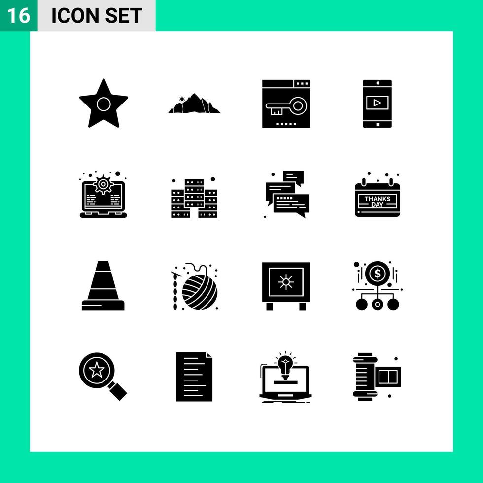interface mobile glyphe solide ensemble de 16 pictogrammes d'éléments de conception vectorielle modifiables de page mobile de moteur d'application mobile vecteur