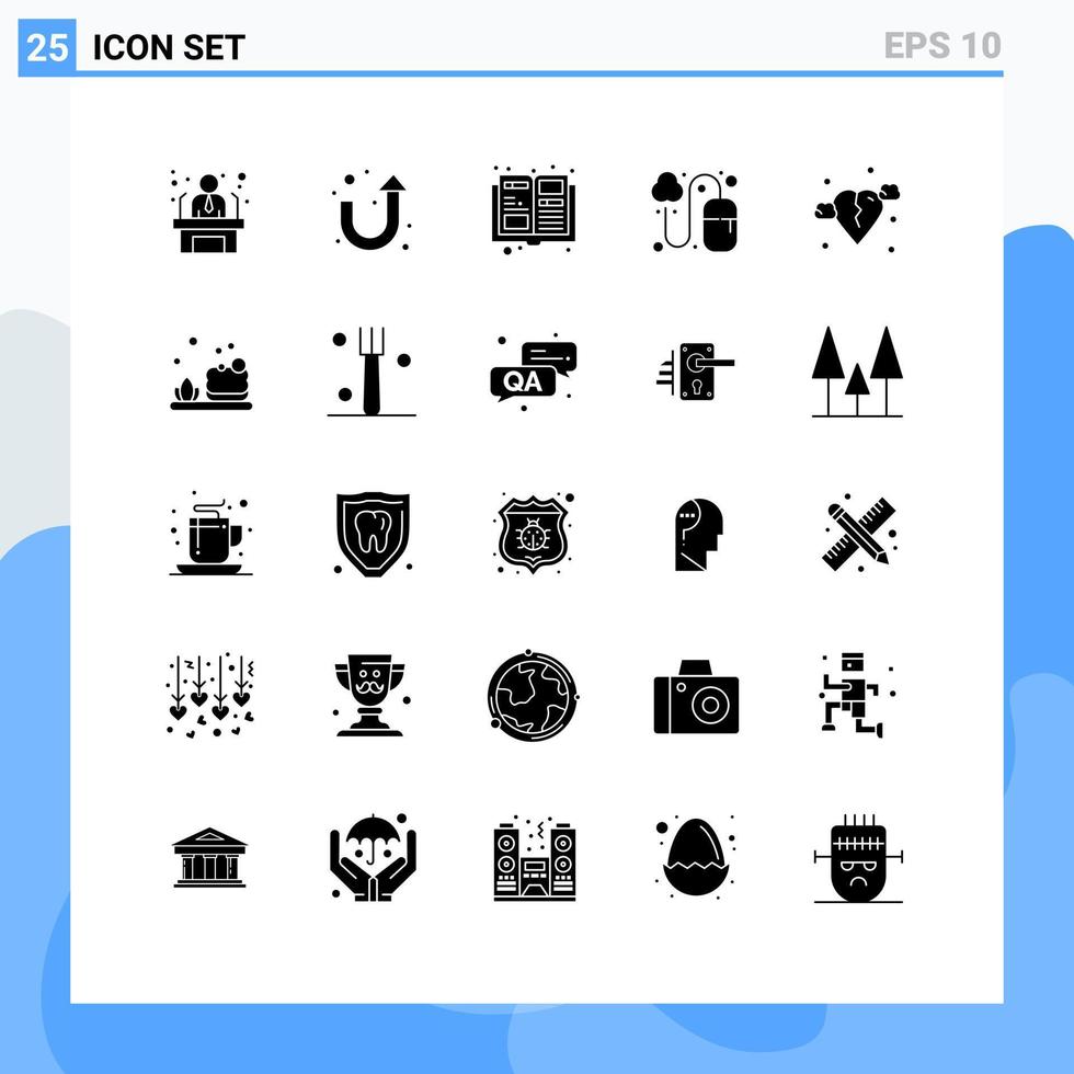 25 concept de glyphe solide pour les sites Web mobiles et les applications sic les éléments cassés cassent les éléments de conception vectoriels modifiables de la souris vecteur