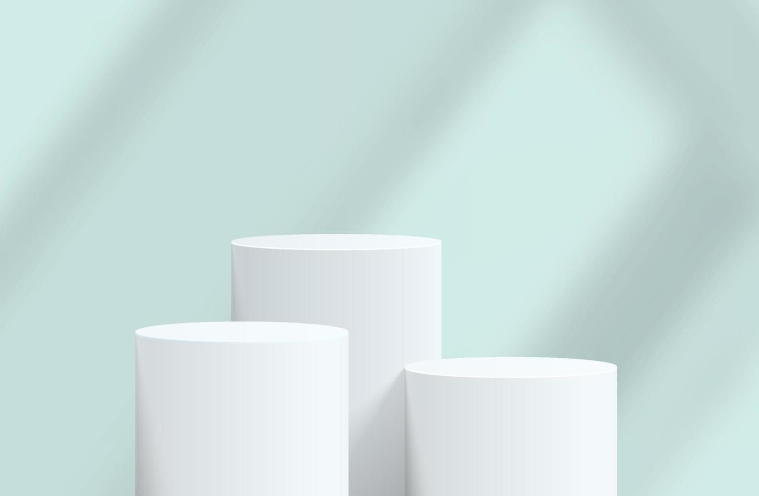 podium de piédestal de cylindre 3d réaliste blanc abstrait avec fond bleu et superposition d'ombre. plate-forme géométrique de rendu vectoriel abstrait. présentation de l'affichage du produit. scène minimale.