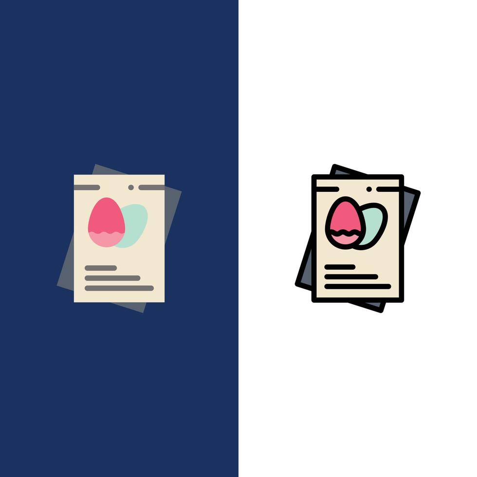 passeport oeufs oeufs icônes de pâques plat et ligne remplie icône ensemble vecteur fond bleu