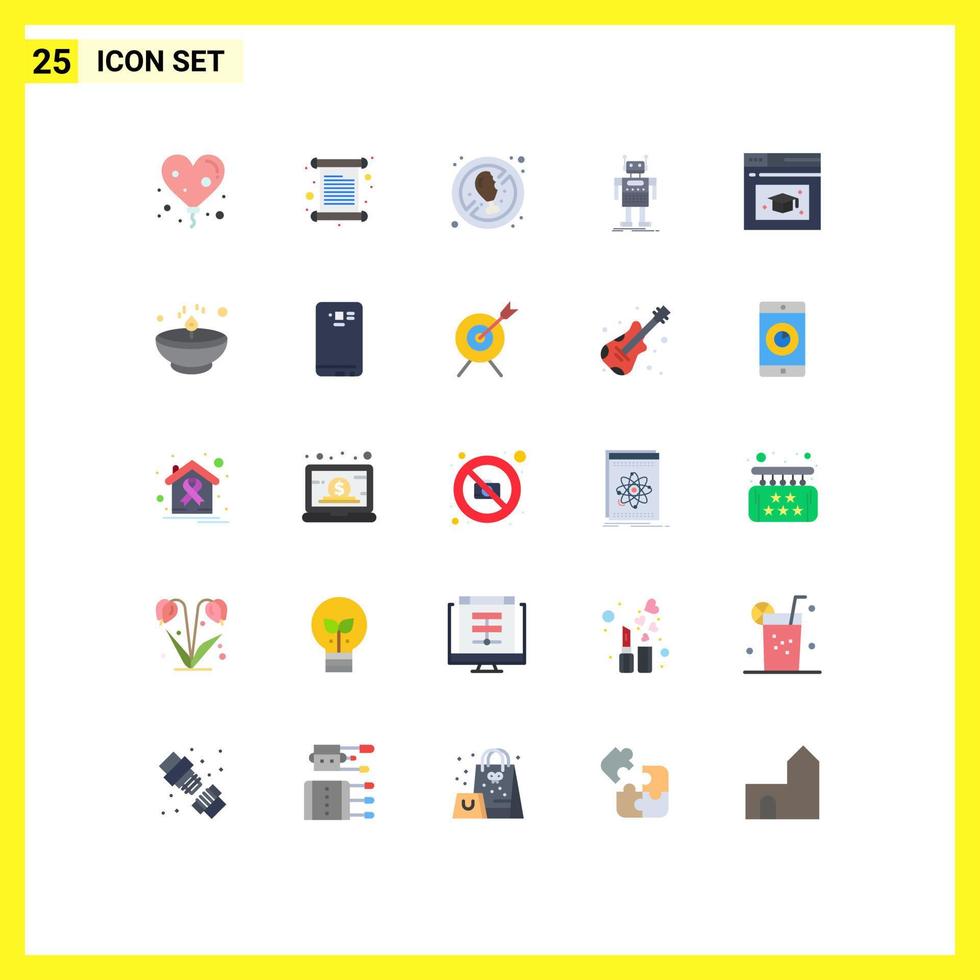 ensemble de 25 symboles d'icônes d'interface utilisateur modernes signes pour la technologie de l'éducation alimentation bot android éléments de conception vectoriels modifiables vecteur