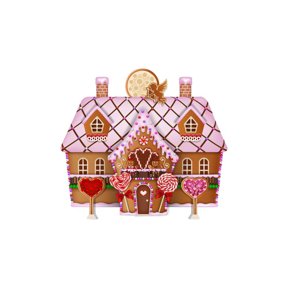 maison de la saint valentin avec des biscuits au pain d'épice et des bonbons vecteur