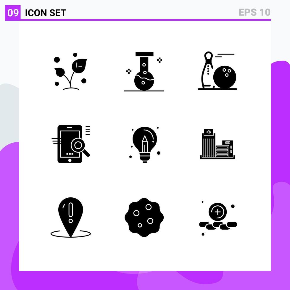 groupe de 9 signes et symboles de glyphes solides pour la configuration optimiser les éléments de conception vectoriels modifiables de frappe mobile de balle vecteur