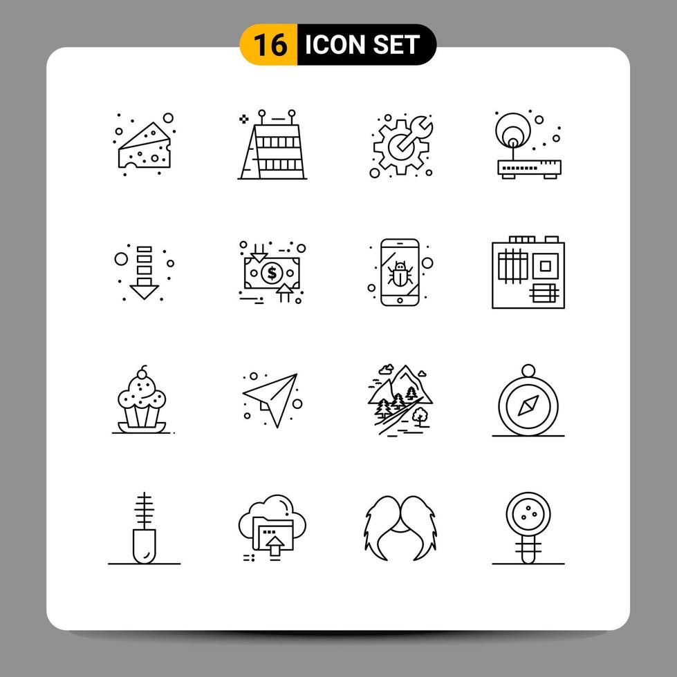 16 ensemble de contours d'interface utilisateur de signes et symboles modernes de point d'engrenage de routeur de direction éléments de conception vectoriels modifiables sur internet vecteur