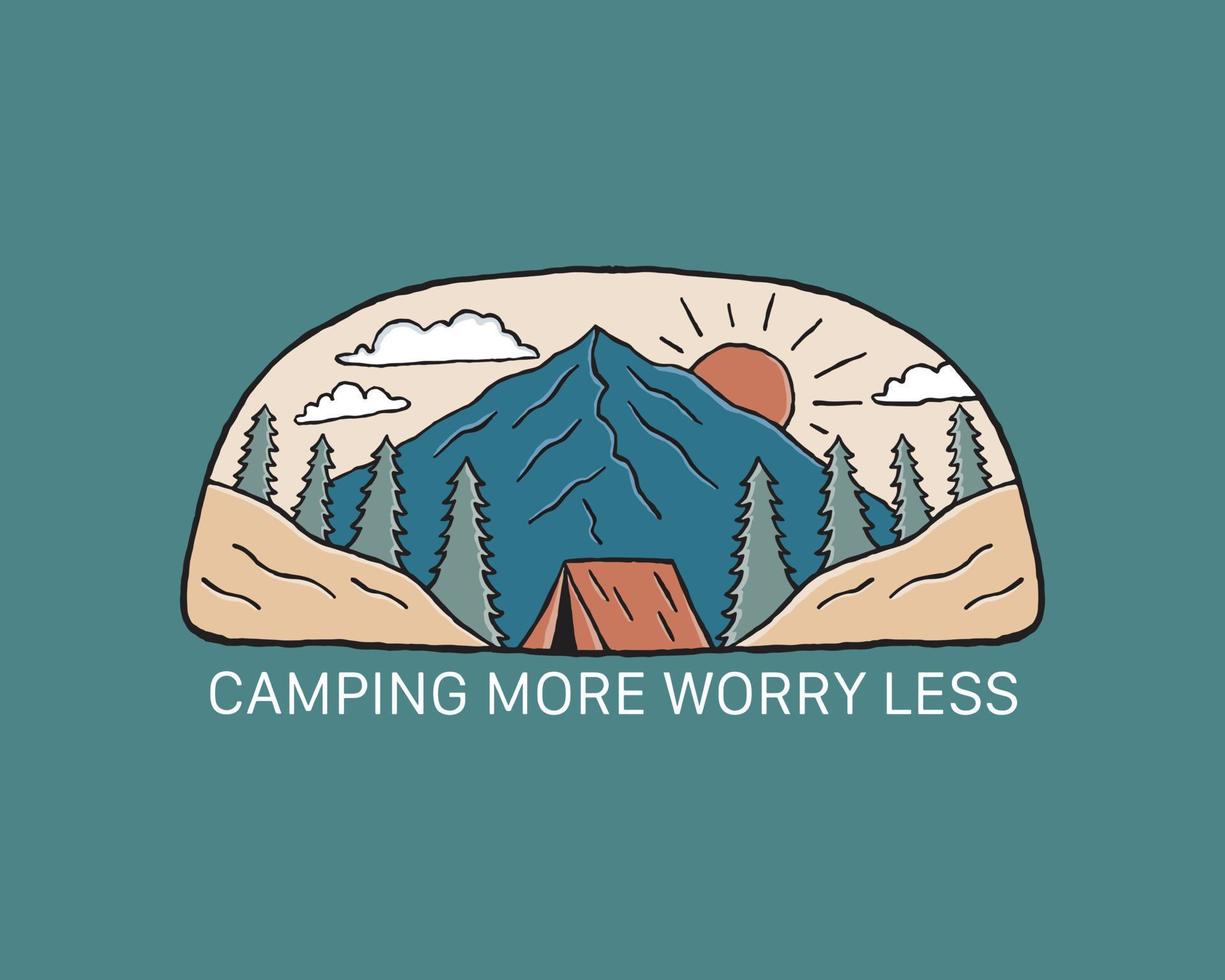 camping plus s'inquiéter moins conception de la nature pour badge autocollant illustration graphique vecteur art t-shirt