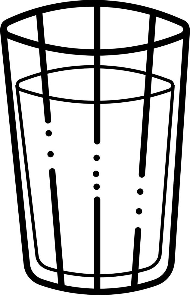 doodle de l'eau2. verre d'eau. illustration de dessin animé de vecteur noir et blanc.