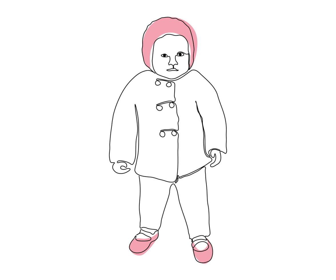 petit enfant abstrait se tient dessiné à la main dans un style minimaliste, un dessin au trait vecteur