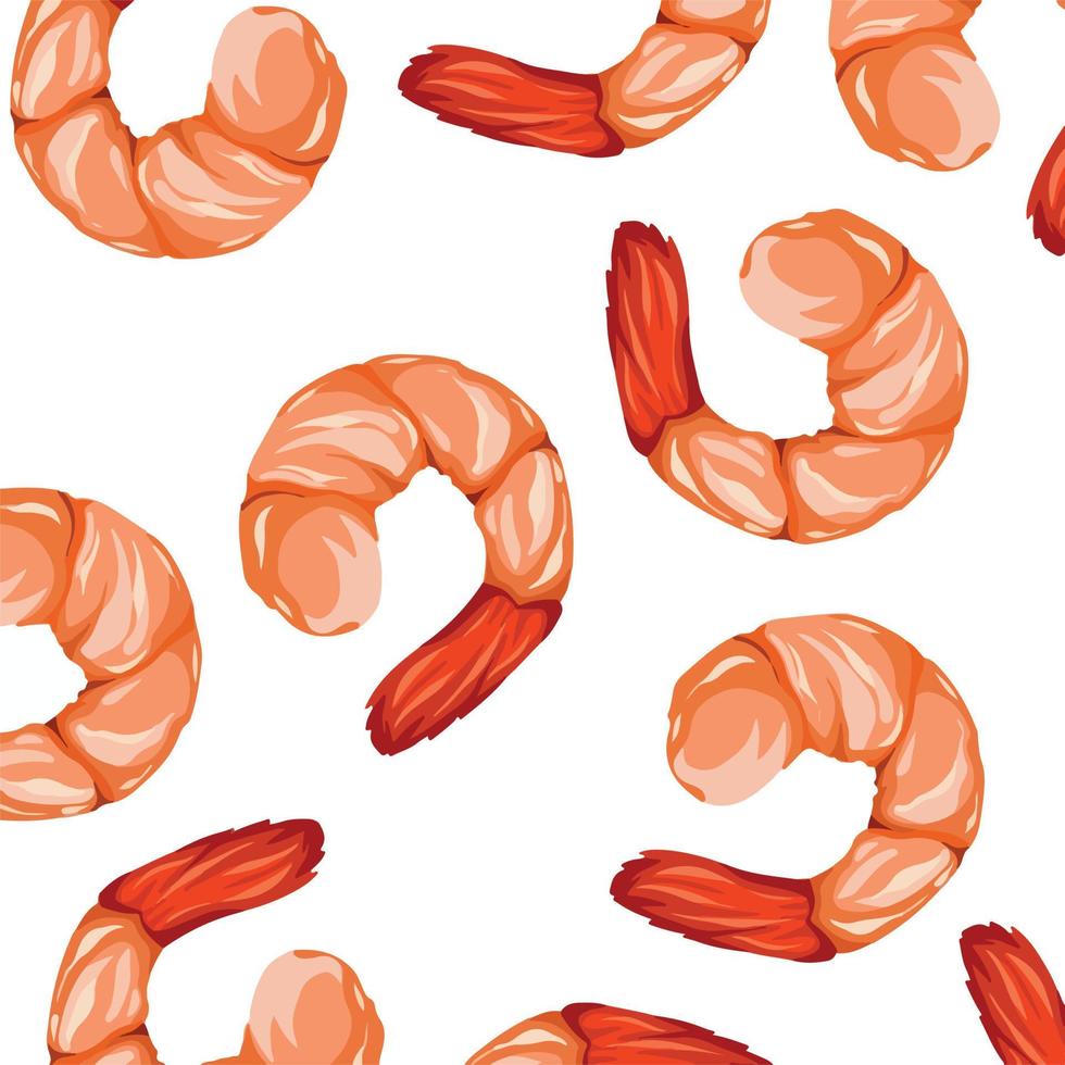 fond d'illustration vectorielle de motif de crevettes isolé sur fond blanc uni. dessin de fruits de mer bouillis avec un style d'art plat de dessin animé. pictogramme de nourriture fraîche. vecteur