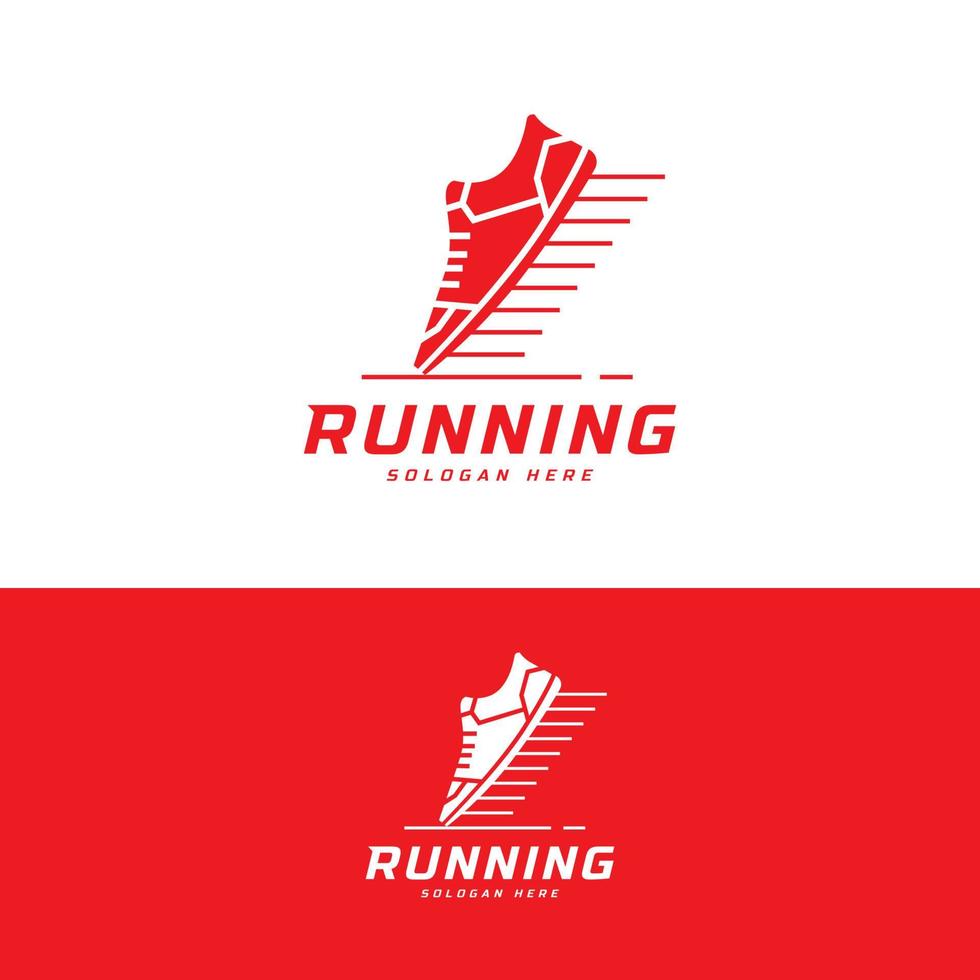 logo de symbole de chaussure de course, modèle de logptype de tournoi de marathon. forme physique, athlète s'entraînant pour le symbole de la vie, icône de la chaussure vecteur