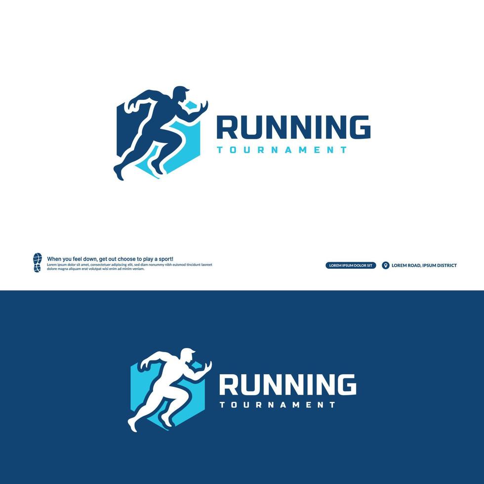 modèle de logo de club de course, type de journal de tournoi de marathon, identité d'équipe sportive. forme physique, entraînement d'athlète pour le symbole de la vie, création de logo de lettrage créatif. vecteur