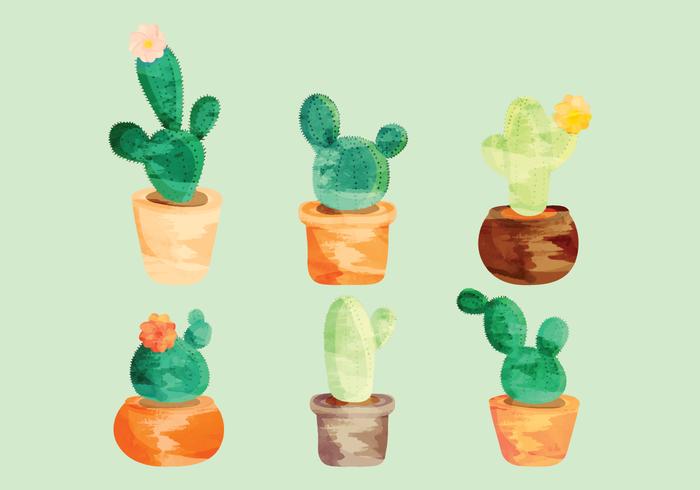 Ensemble de cactus d'aquarelle vectorielle vecteur