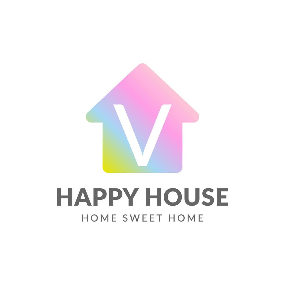 création de logo vectoriel lettre v maison heureuse