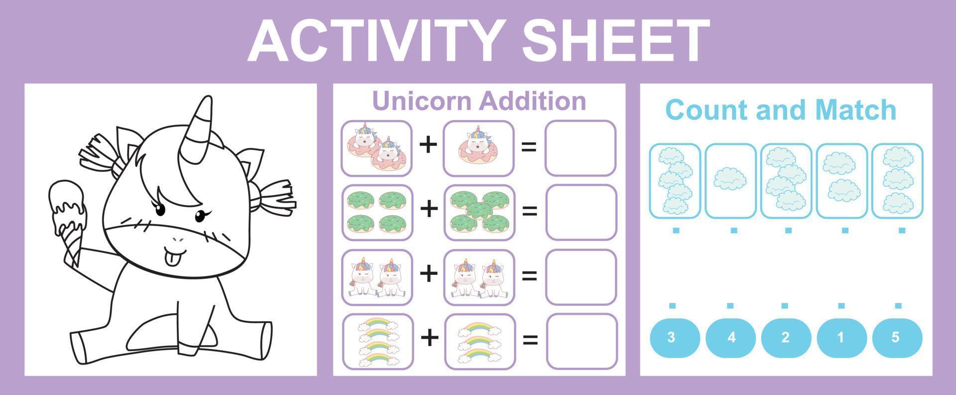 Feuille d'activités 3 en 1 pour les enfants. feuille de travail imprimable éducative. vecteur