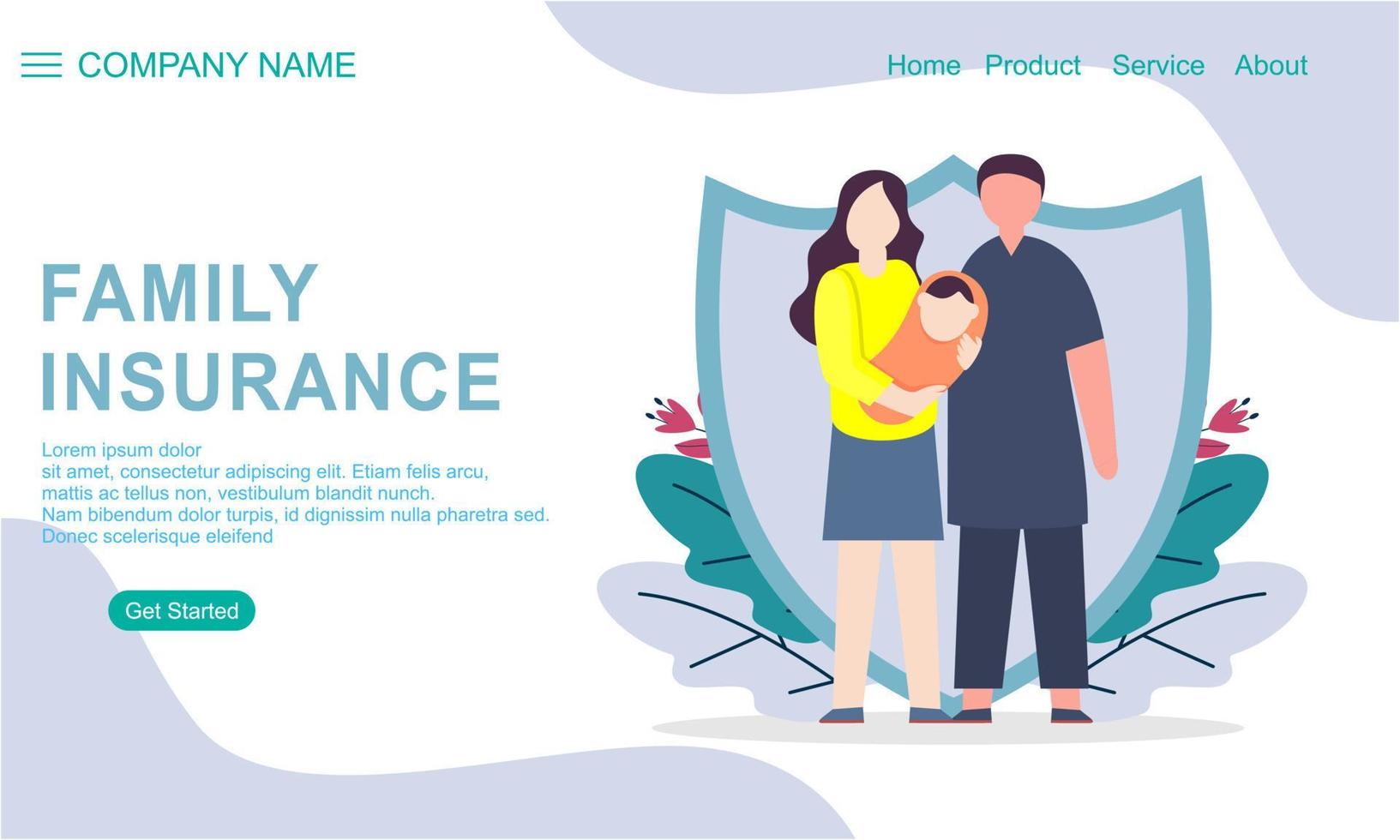 modèle de page de destination d'assurance familiale. assurance, bannière de concept de soins de santé vecteur