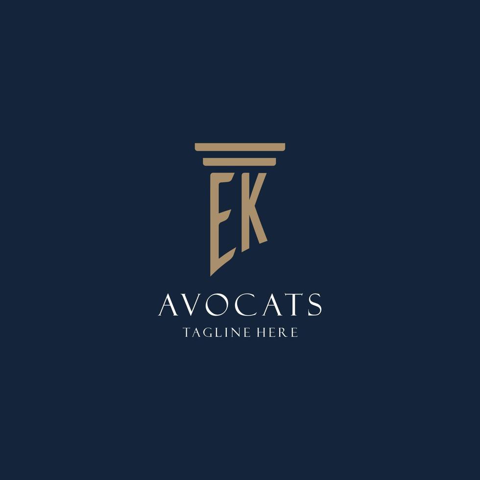 logo monogramme initial ek pour cabinet d'avocats, avocat, avocat avec style pilier vecteur