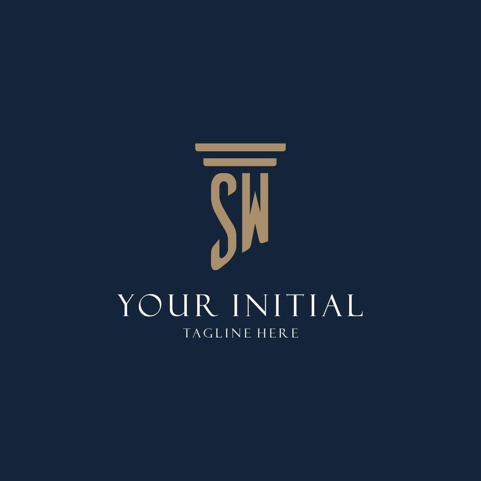 sw logo monogramme initial pour cabinet d'avocats, avocat, avocat avec style pilier vecteur
