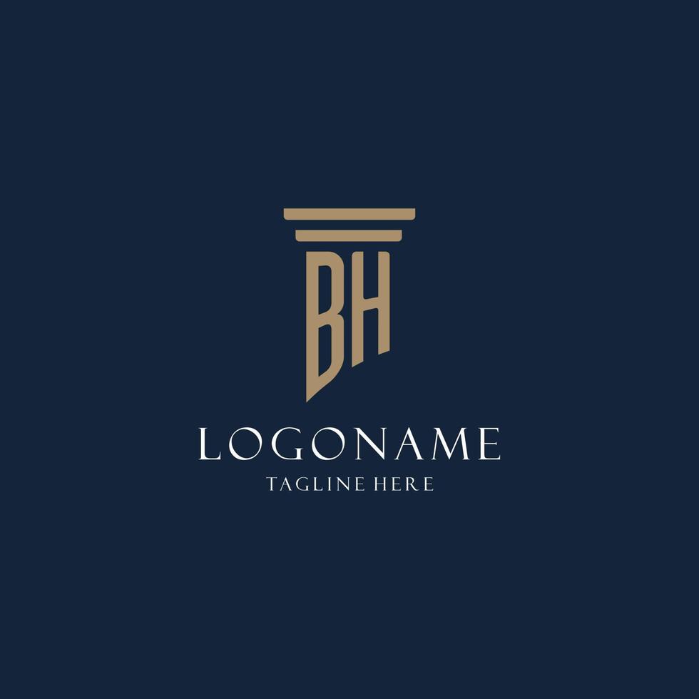 bh logo monogramme initial pour cabinet d'avocats, avocat, avocat avec style pilier vecteur