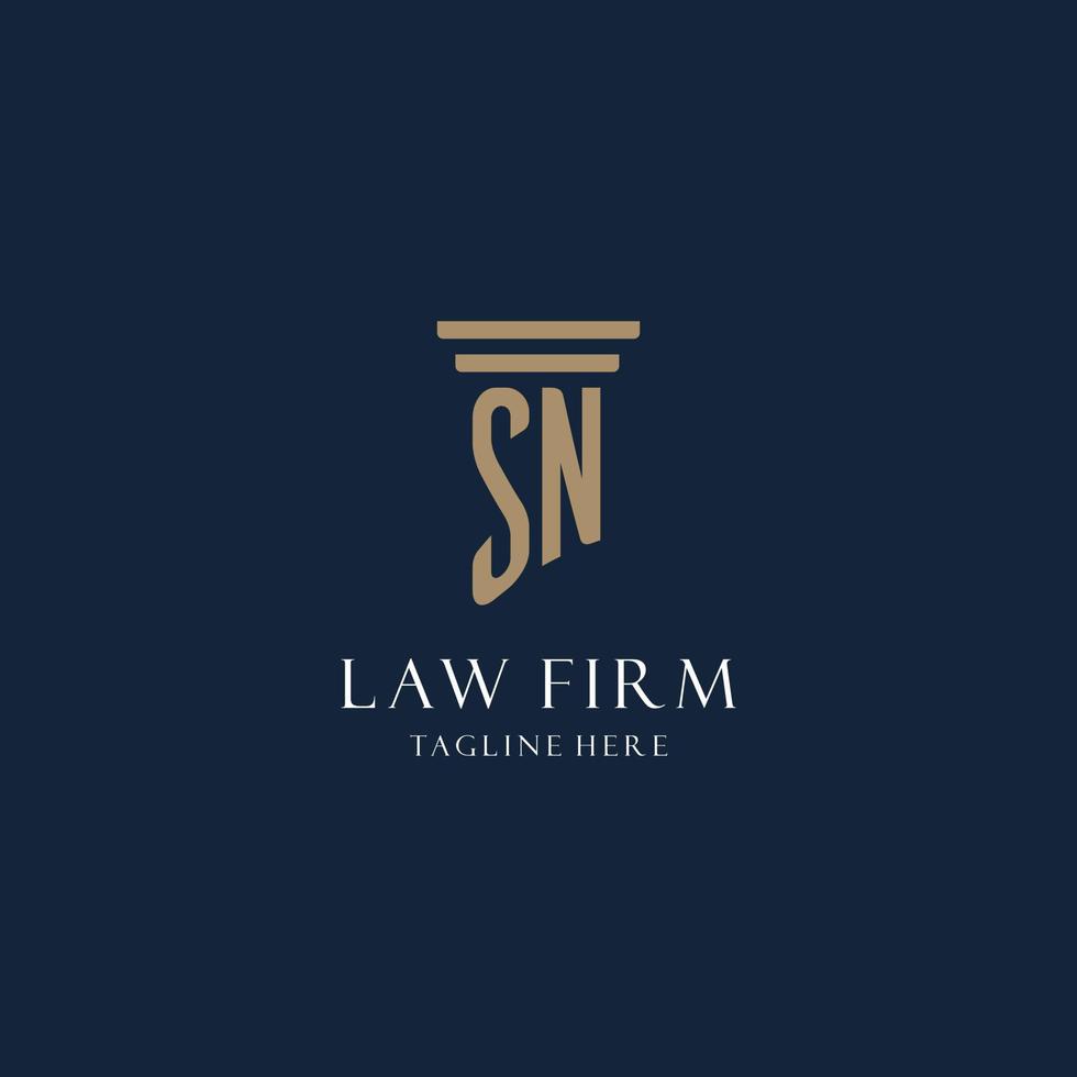 logo monogramme initial sn pour cabinet d'avocats, avocat, avocat avec style pilier vecteur