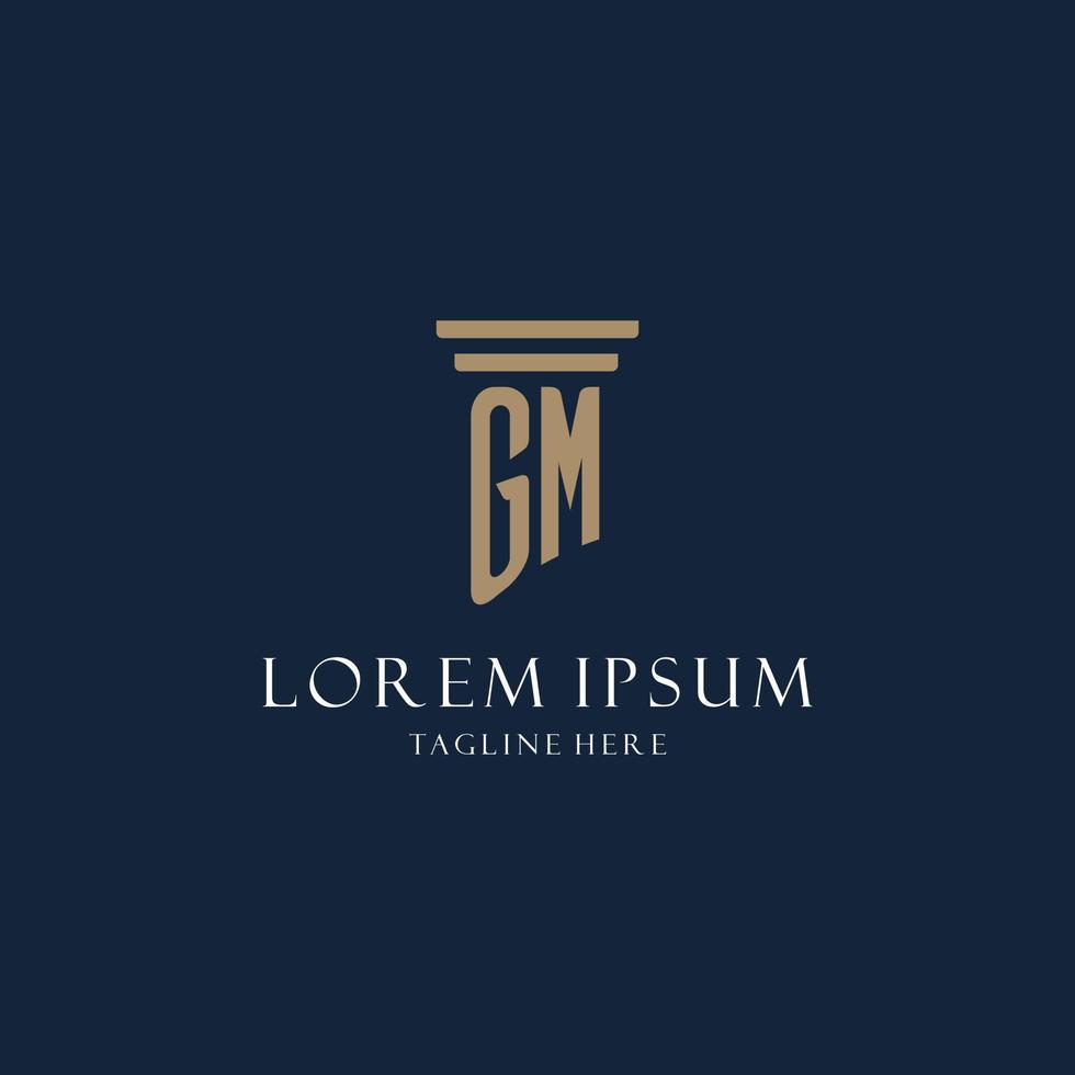 logo monogramme initial gm pour cabinet d'avocats, avocat, avocat avec style pilier vecteur