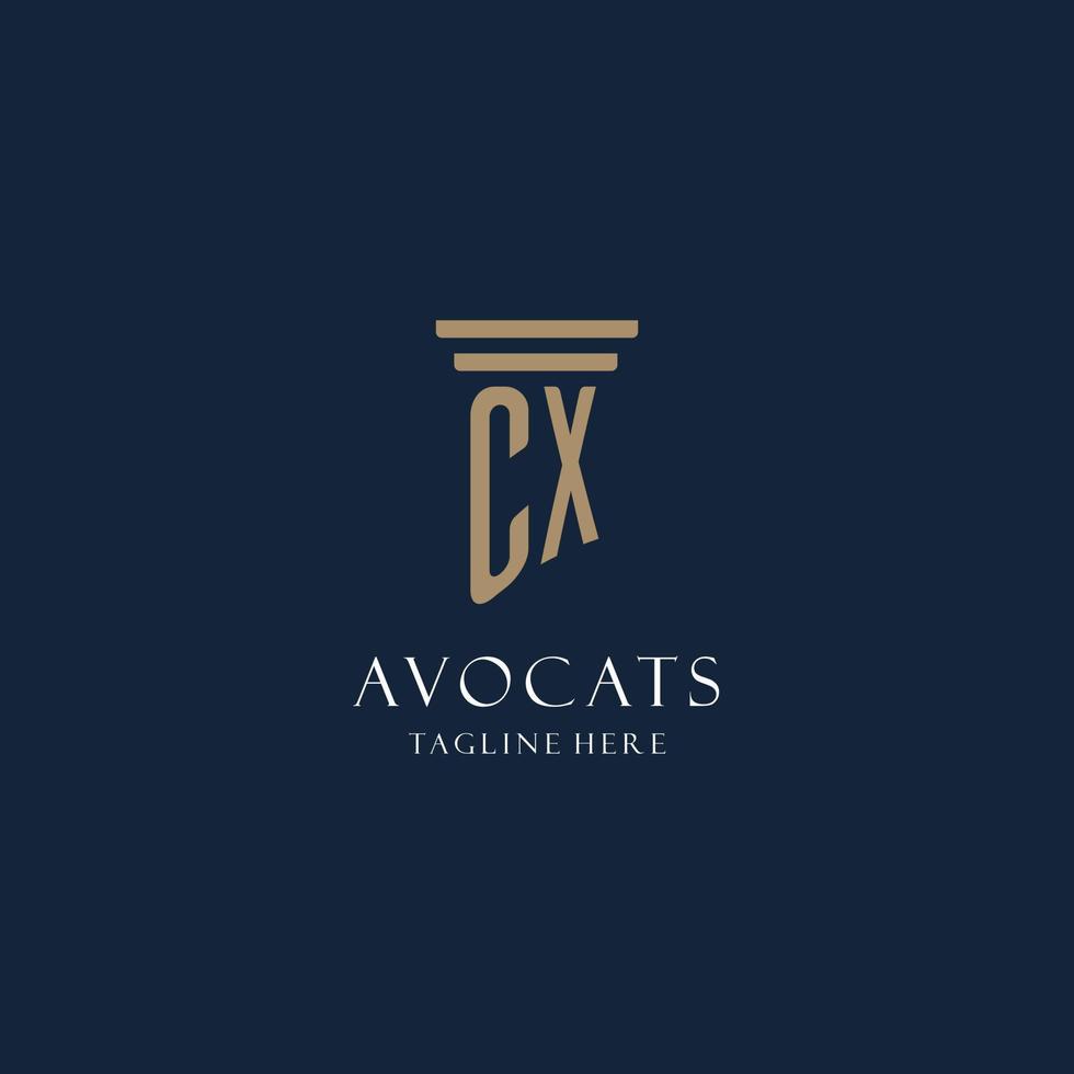 cx logo monogramme initial pour cabinet d'avocats, avocat, avocat avec style pilier vecteur