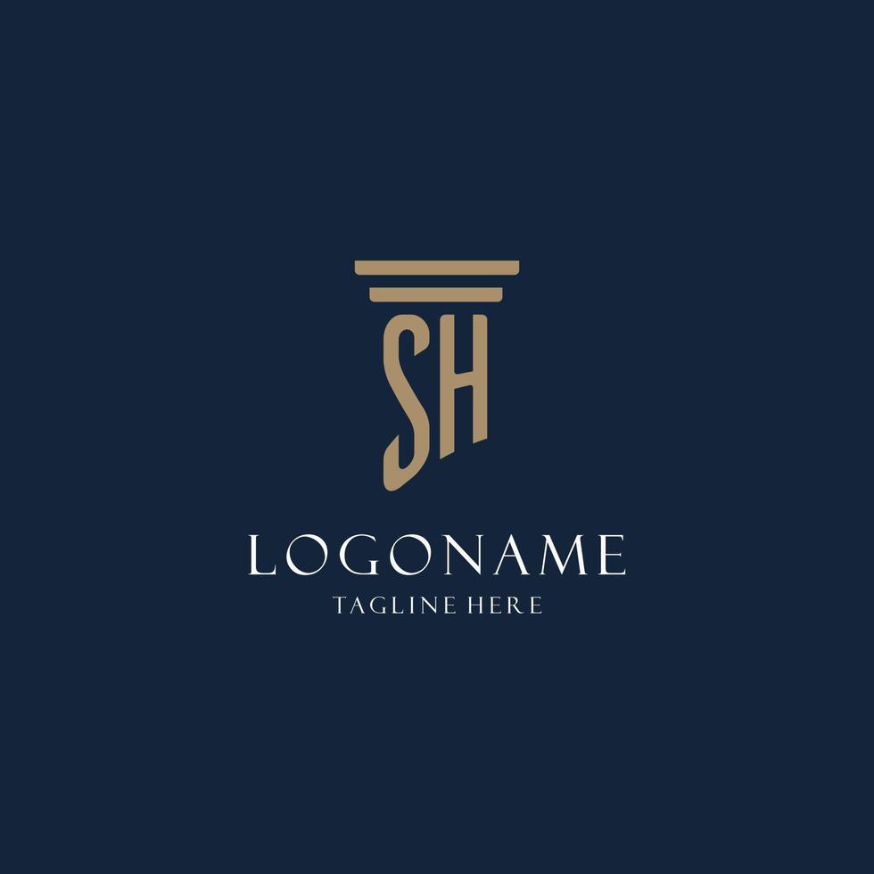 logo monogramme initial sh pour cabinet d'avocats, avocat, avocat avec style pilier vecteur